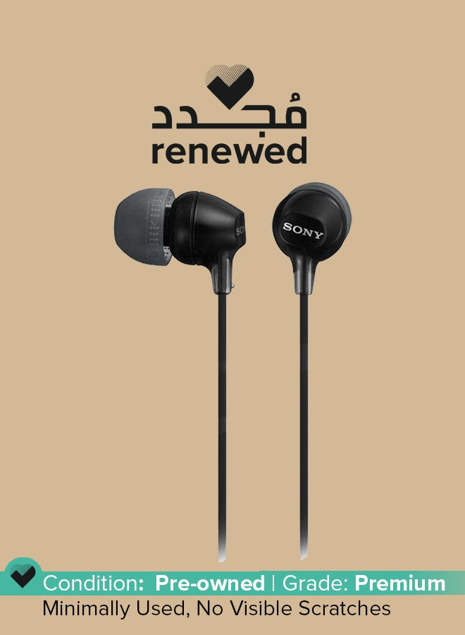 سوني مُجدد - سماعة أذن داخلية سلكية بميكروفون وسلكٍ للتحكم طراز MDR-EX15AP أسود - Image 1