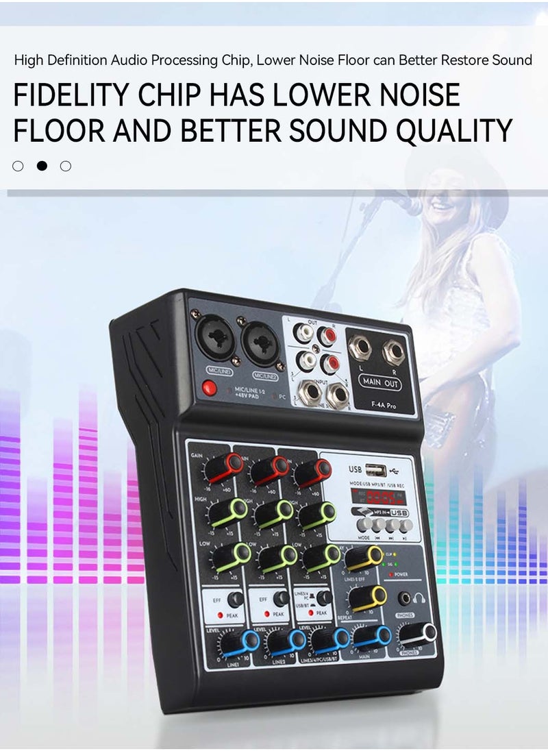 LEOKOR - 4-Professional Audio Mixer,DJ Mixer,Multifunctional Sound Card with 48V Phantom Power Suitable for Podcasting/Live Broadcasting/Singing/Mobile/Karaoke - Image 1