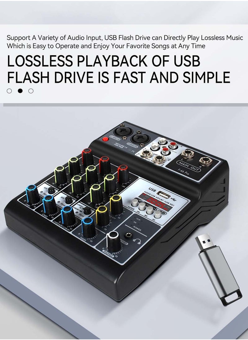 LEOKOR - 4-Professional Audio Mixer,DJ Mixer,Multifunctional Sound Card with 48V Phantom Power Suitable for Podcasting/Live Broadcasting/Singing/Mobile/Karaoke - Image 1