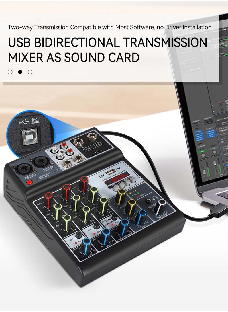 LEOKOR - 4-Professional Audio Mixer,DJ Mixer,Multifunctional Sound Card with 48V Phantom Power Suitable for Podcasting/Live Broadcasting/Singing/Mobile/Karaoke - Image 1