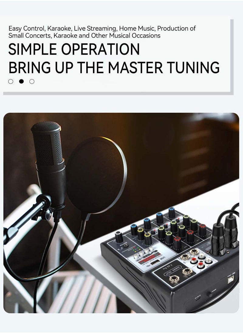 LEOKOR - 4-Professional Audio Mixer,DJ Mixer,Multifunctional Sound Card with 48V Phantom Power Suitable for Podcasting/Live Broadcasting/Singing/Mobile/Karaoke - Image 1