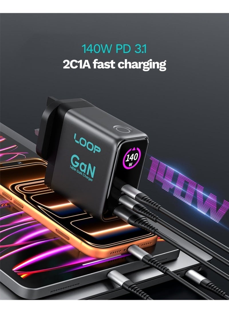 لووب شاحن حائطي LOOP 140W GaN3، شاحن سريع مزدوج بمدخلات USB-C وUSB-A مزود بتقنيتي Power Delivery وQuick Charge، متوافق مع أجهزة MacBook وiPhone وSamsung والأجهزة اللوحية - Image 5