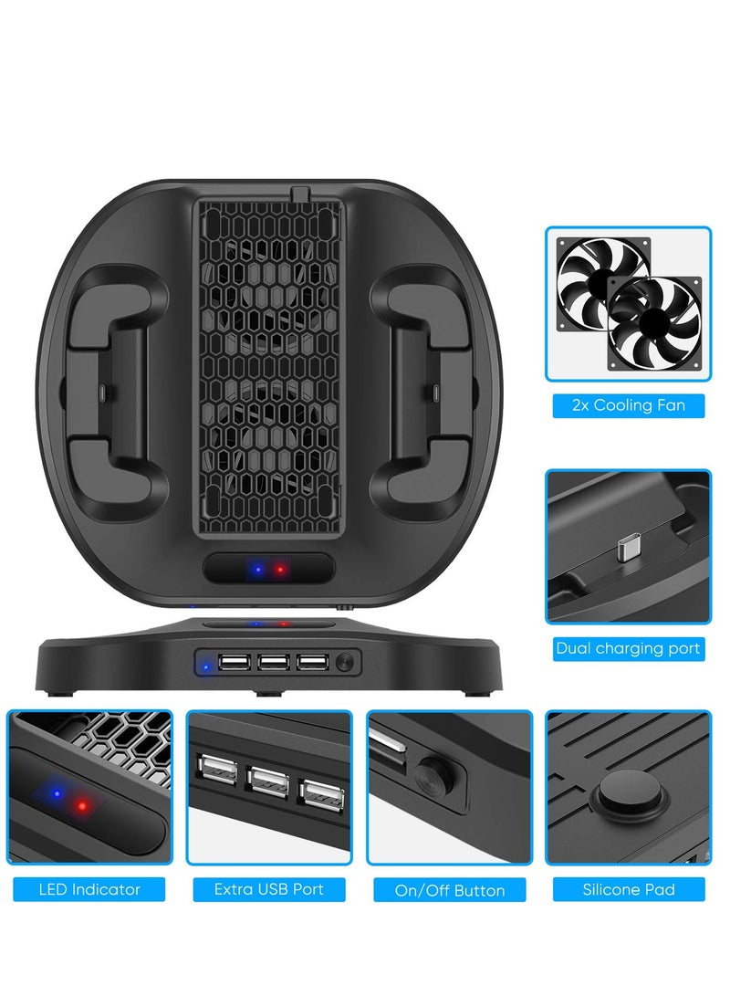 SOLARAE Vertical Charging Stand for Xbox Series S Controllers with Cooling Fan, Charging Station Dock with Dual Controller Charger Ports LED Indicator 3 USB Hubs - Image 3