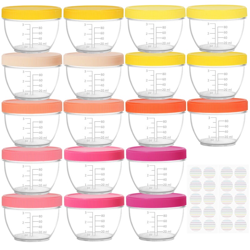 Youngever 18 Sets Baby Food Storage 4 Ounce Baby Food Containers with Lids 9 Bright Pink Colors with Lids Labels
