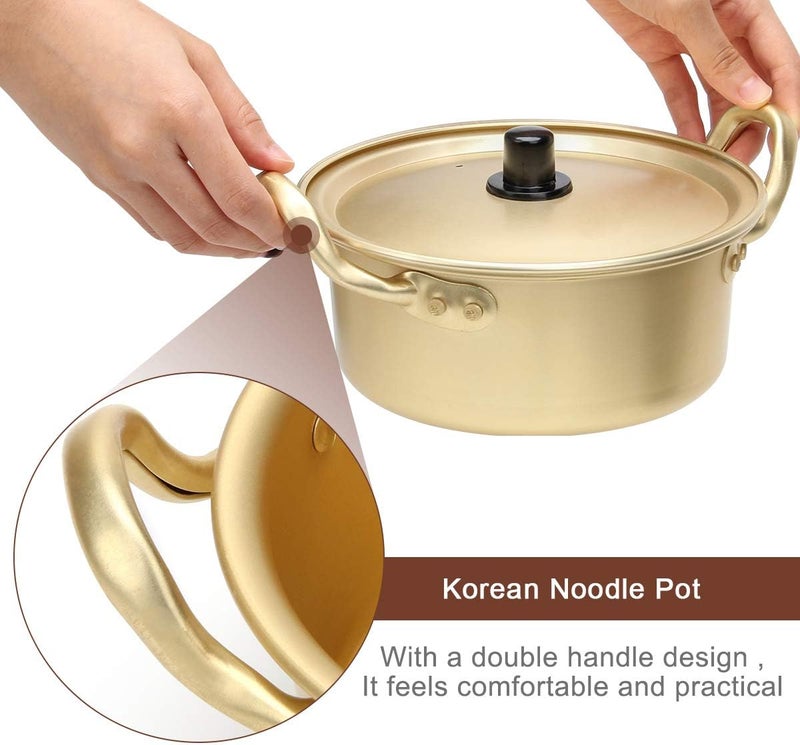 Ahier Korean Ramen Cooking Pot, Korean Ramen Noodle Pot With Lid, Spoon and Chopsticks (1pair), Fast Heating for Kitchen Cookware (Double handle) (6.3in) - Image 4