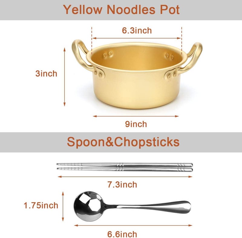 Ahier Korean Ramen Cooking Pot, Korean Ramen Noodle Pot With Lid, Spoon and Chopsticks (1pair), Fast Heating for Kitchen Cookware (Double handle) (6.3in) - Image 3