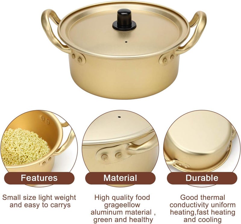 Ahier Korean Ramen Cooking Pot, Korean Ramen Noodle Pot With Lid, Spoon and Chopsticks (1pair), Fast Heating for Kitchen Cookware (Double handle) (6.3in) - Image 2