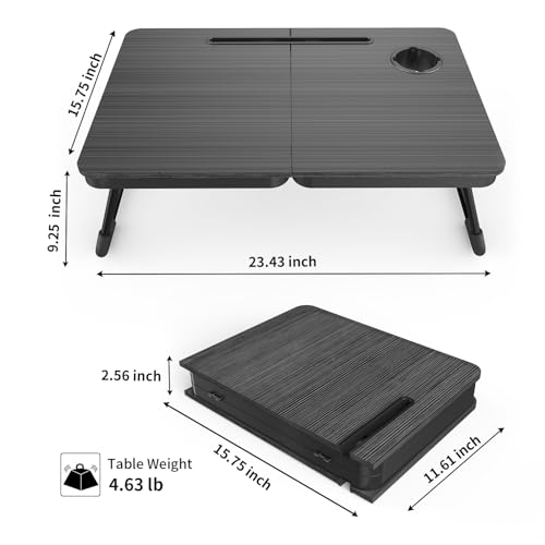BUYIFY Portable Foldable Laptop Desk for Bed and Couch, Adjustable Lap Desk with Cup Holder and Phone Holder, Ideal for Working, Reading, Writing, and Breakfast (Black) - Image 2