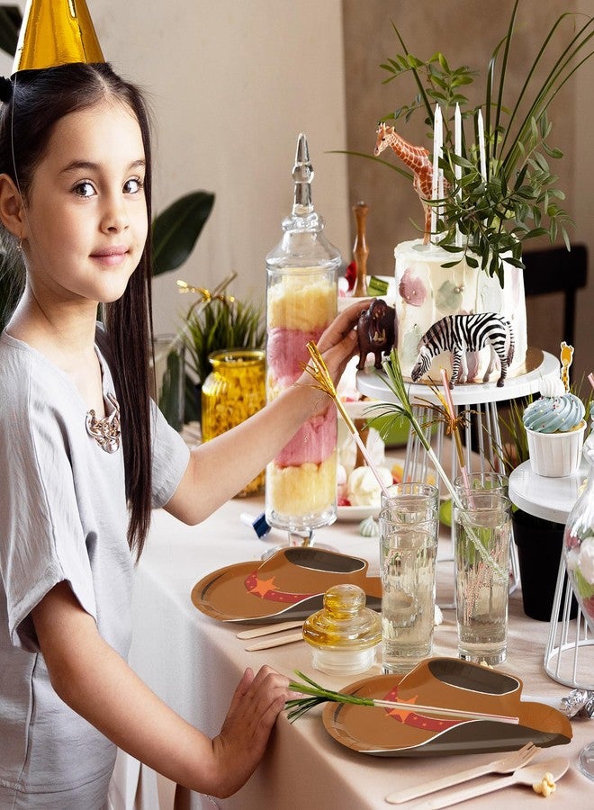 Whaline مجموعة صحون من وايلين 90 قطعة على طراز رعاة البقر مع مناديل قبعة رعاة البقر وأحذية رعاة البقر، أدوات مائدة ورقية من الغرب المتوحش لحفلات عيد الميلاد وحفلات استحمام الأطفال، تكفي لـ 40 شخصاً - Image 4