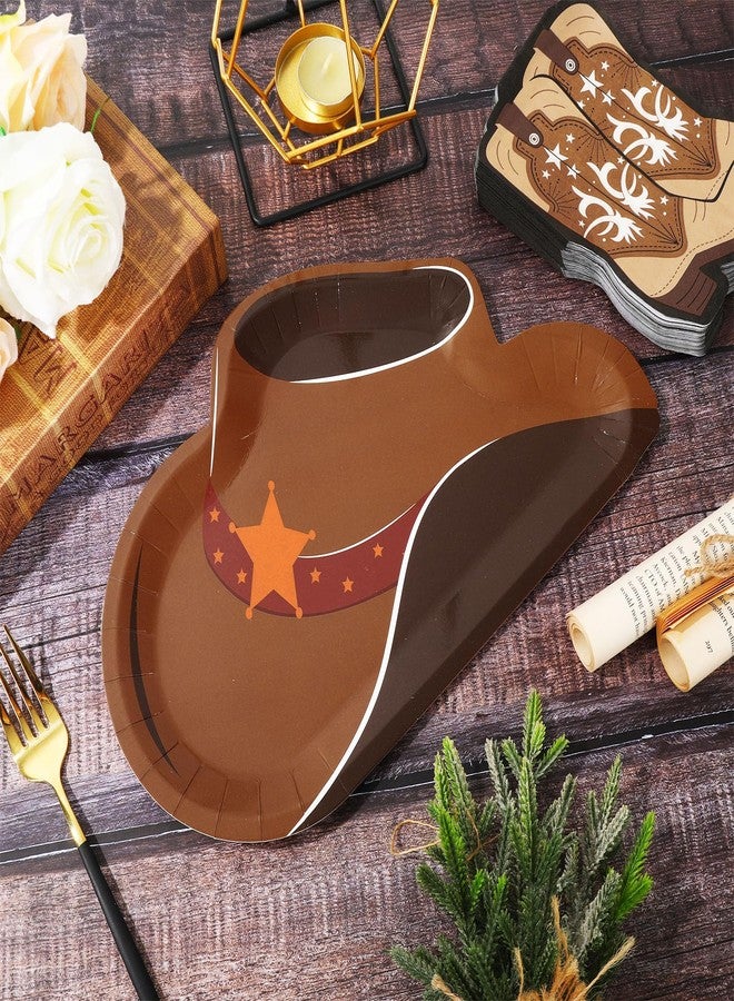 Whaline مجموعة صحون من وايلين 90 قطعة على طراز رعاة البقر مع مناديل قبعة رعاة البقر وأحذية رعاة البقر، أدوات مائدة ورقية من الغرب المتوحش لحفلات عيد الميلاد وحفلات استحمام الأطفال، تكفي لـ 40 شخصاً - Image 3