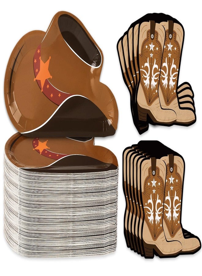 Whaline مجموعة صحون من وايلين 90 قطعة على طراز رعاة البقر مع مناديل قبعة رعاة البقر وأحذية رعاة البقر، أدوات مائدة ورقية من الغرب المتوحش لحفلات عيد الميلاد وحفلات استحمام الأطفال، تكفي لـ 40 شخصاً - Image 1