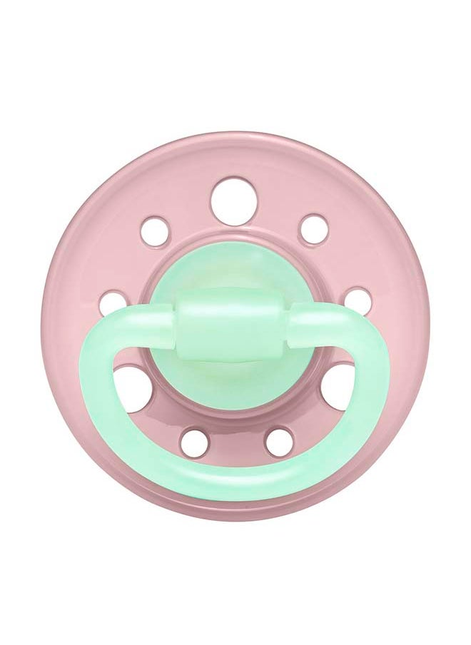 nip - Cherry Glow The Dark Round Latex Soother, Narrower Round Teat Cherry Shape, Nursing Friendly, Size 1, From 0 Months, Latex, Rose And Green, Pack Of 2 - Image 1