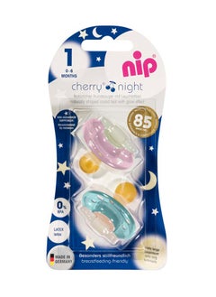 nip Cherry Glow The Dark Round Latex Soother, Narrower Round Teat Cherry Shape, Nursing Friendly, Size 1, From 0 Months, Latex, Rose And Green, Pack Of 2  - Image 4