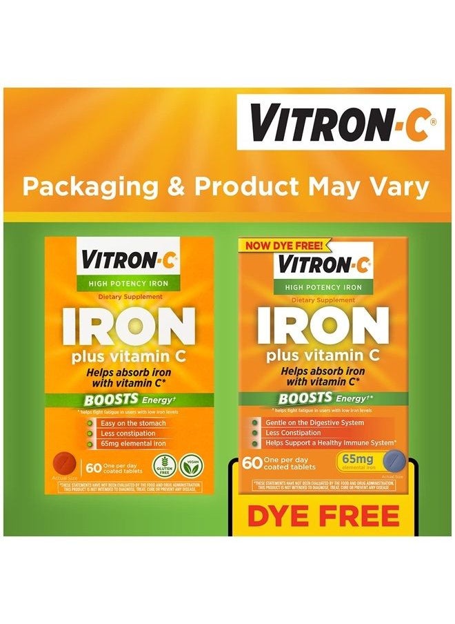 Vitron-C - Iron Supplement, Once Daily, High Potency Iron Plus Vitamin C, Dye Free Tablets, 60 Count - Image 1