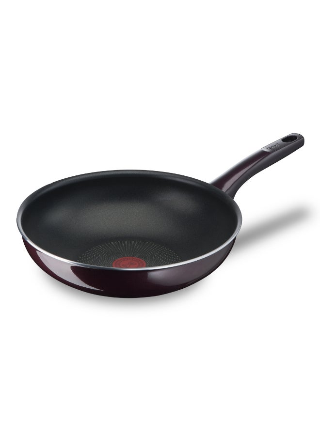 تيفال TEFAL مقلاة ووك | Resist Intense 28 سم مقلاة ووك غير لاصقة مع Thermo Spot | مقاومة للهب | شكل مثالي | تنظيف سهل | آمنة | خمري | ضمان لمدة سنتين | D5221983 أسود - Image 1