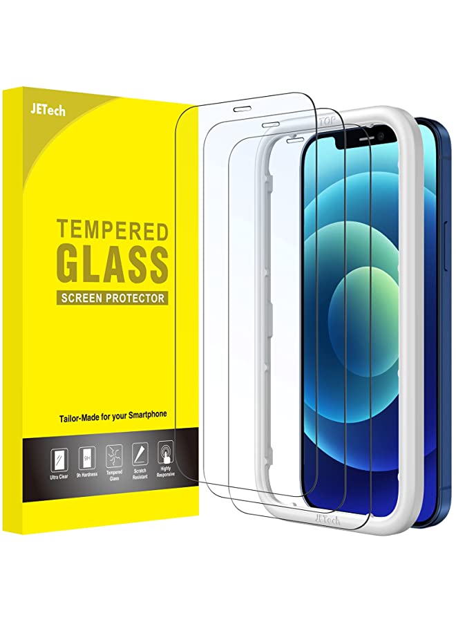 Jetech Full Coverage Screen Protector for iPhone 12/12 Pro 6.1-Inch, Tempered Glass Film with Easy Installation Tool, Case-Friendly, HD Clear, 3-Pack - Image 1