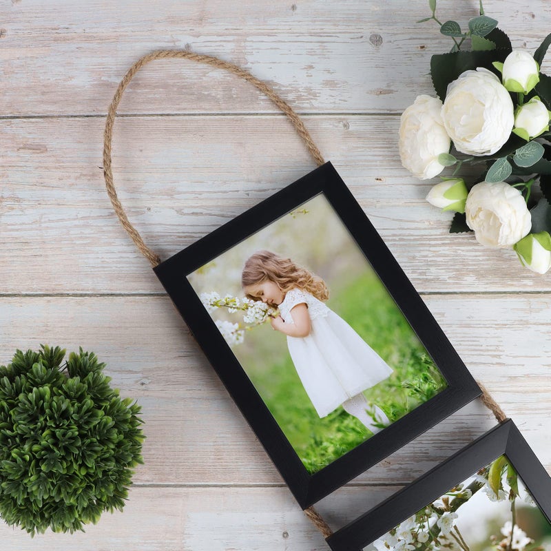 Lavezee 5x7 Collage Triple Picture Frames Set Black 6 فتحة إطار رأسي معلق مصنوع لعرض 5 × 7 بوصة طباعة صور لديكور الجدار - Image 2