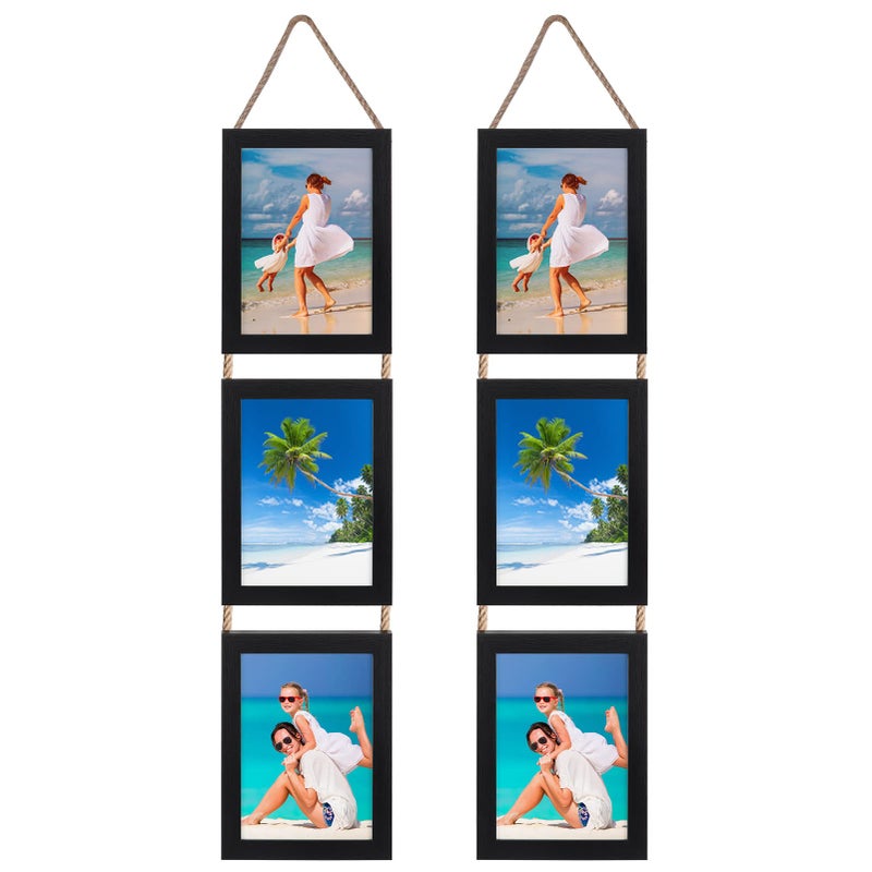 Lavezee 5x7 Collage Triple Picture Frames Set Black 6 فتحة إطار رأسي معلق مصنوع لعرض 5 × 7 بوصة طباعة صور لديكور الجدار - Image 1