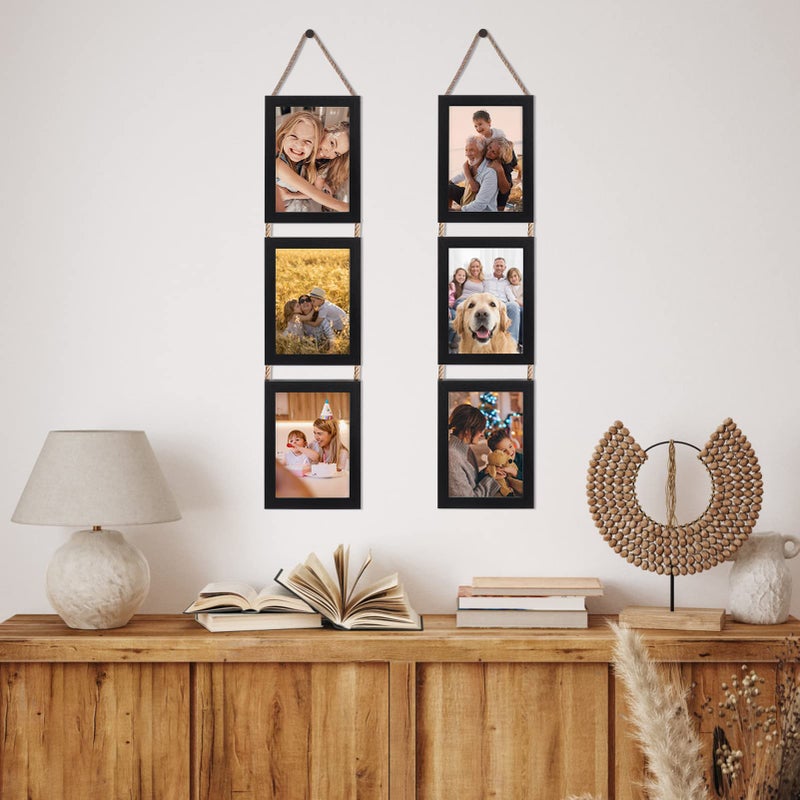 Lavezee 5x7 Collage Triple Picture Frames Set Black 6 فتحة إطار رأسي معلق مصنوع لعرض 5 × 7 بوصة طباعة صور لديكور الجدار - Image 4