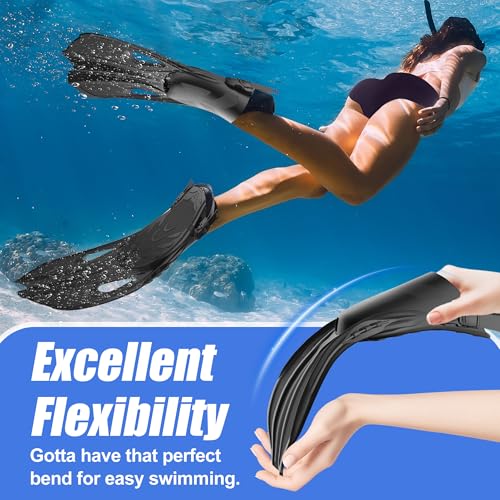 MELUMILU Snorkel Fins, Swim Fins Travel Size Short Adjustable for Snorkeling Diving Adult Men Women Open Heel Swimming Flippers (Black) - Image 4