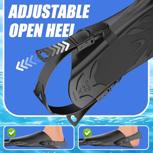 MELUMILU Snorkel Fins, Swim Fins Travel Size Short Adjustable for Snorkeling Diving Adult Men Women Open Heel Swimming Flippers (Black) - Image 5
