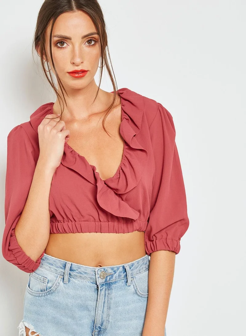 TOPSHOP Ruffled Wrap Crop Top