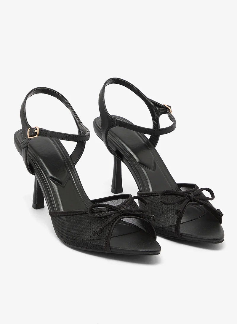 Truffle Black mesh Bow Detail Mesh Mid Heel Sandals for Women | Best Price UAE