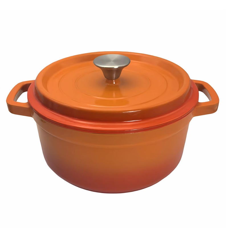 YJX Enameled Cast Iron Dutch Oven with Lid, Orange, Round, 4Quart, Heat-Resistant Handles, for Cooking, Baking (Orange, 24CM) - Image 1