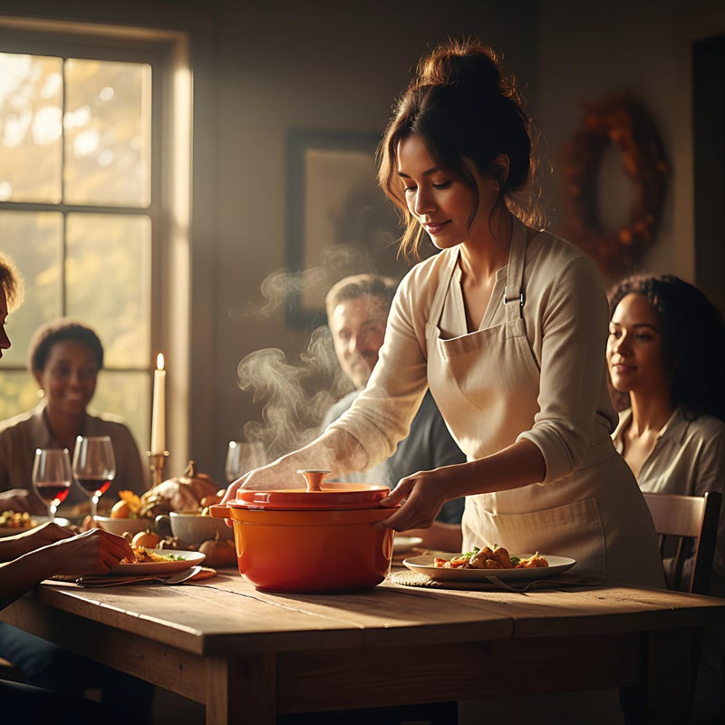 YJX Enameled Cast Iron Dutch Oven with Lid, Orange, Round, 4Quart, Heat-Resistant Handles, for Cooking, Baking (Orange, 24CM) - Image 2
