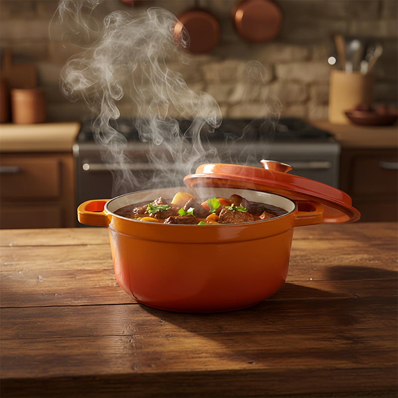 YJX Enameled Cast Iron Dutch Oven with Lid, Orange, Round, 4Quart, Heat-Resistant Handles, for Cooking, Baking (Orange, 24CM) - Image 3