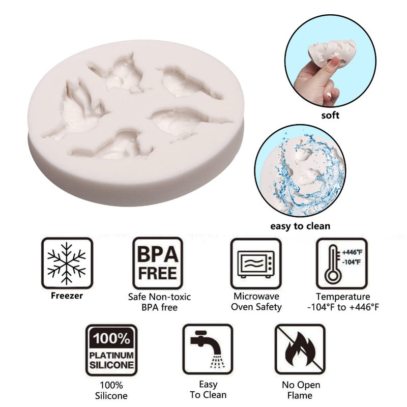 muyulin Cardinals Birds Chocolate Silicone Molds, 5 Packs Birds Fondant Molds for Baby Shower Cake Decoration,Cupcake Toppers, Forest Theme Party Cake,Clay, Resin, Candy - Image 3