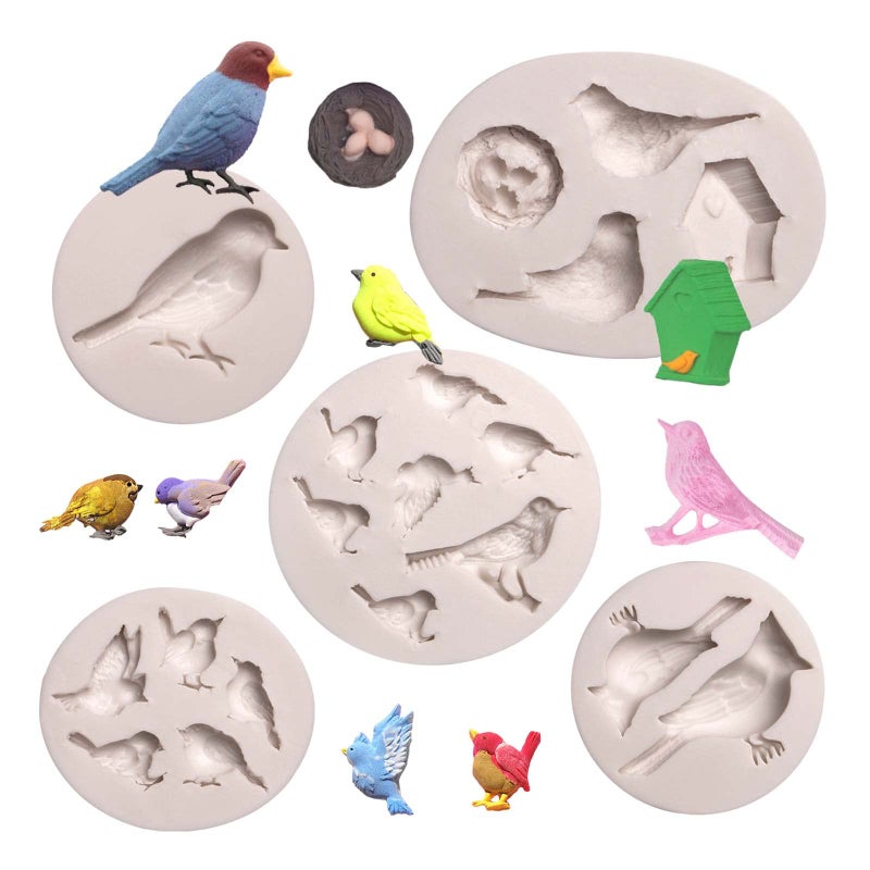 muyulin Cardinals Birds Chocolate Silicone Molds, 5 Packs Birds Fondant Molds for Baby Shower Cake Decoration,Cupcake Toppers, Forest Theme Party Cake,Clay, Resin, Candy - Image 1