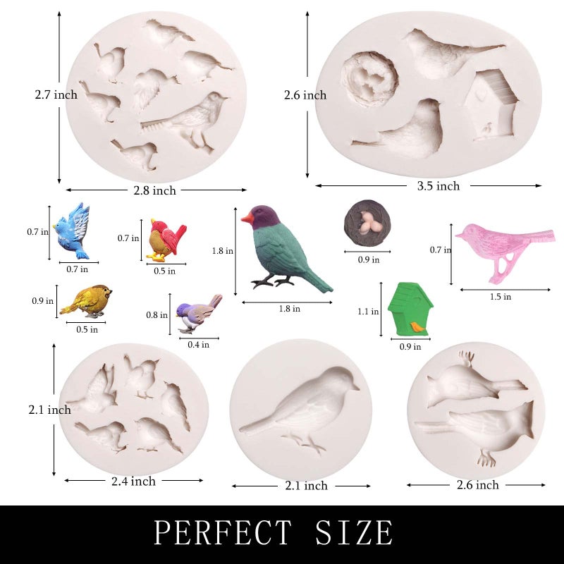 muyulin Cardinals Birds Chocolate Silicone Molds, 5 Packs Birds Fondant Molds for Baby Shower Cake Decoration,Cupcake Toppers, Forest Theme Party Cake,Clay, Resin, Candy - Image 2