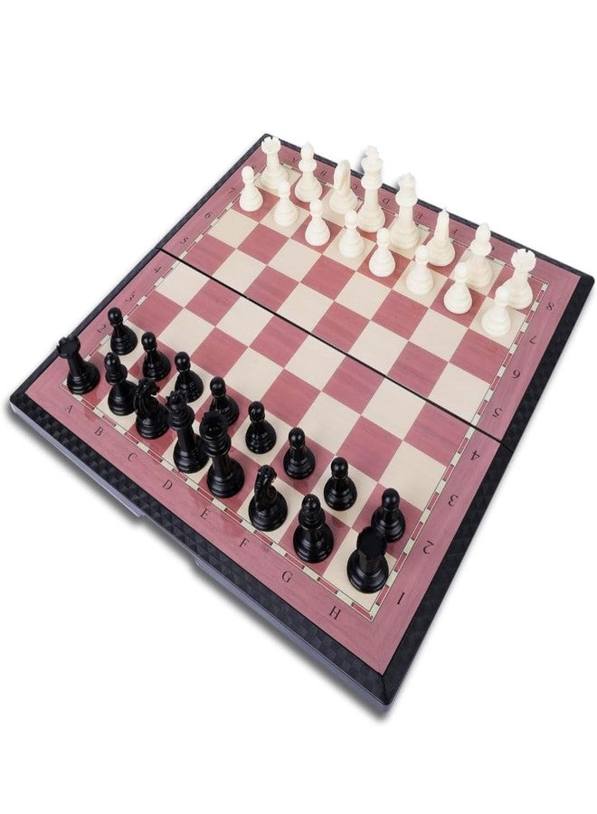 PUREFORCE Magnetic Chess Board Set - 11 Inch Foldable PVC Board with Wooden Design, Magnetic Chess Pieces & Extra Queens - Image 1