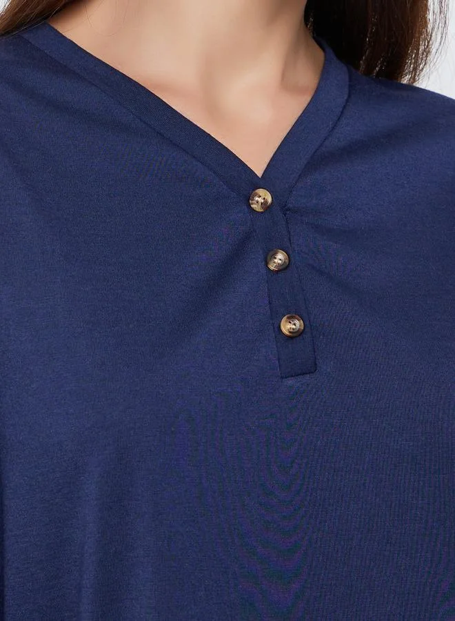 Styli Styli  V Neck Placket T-Shirt and Check Pyjama Set