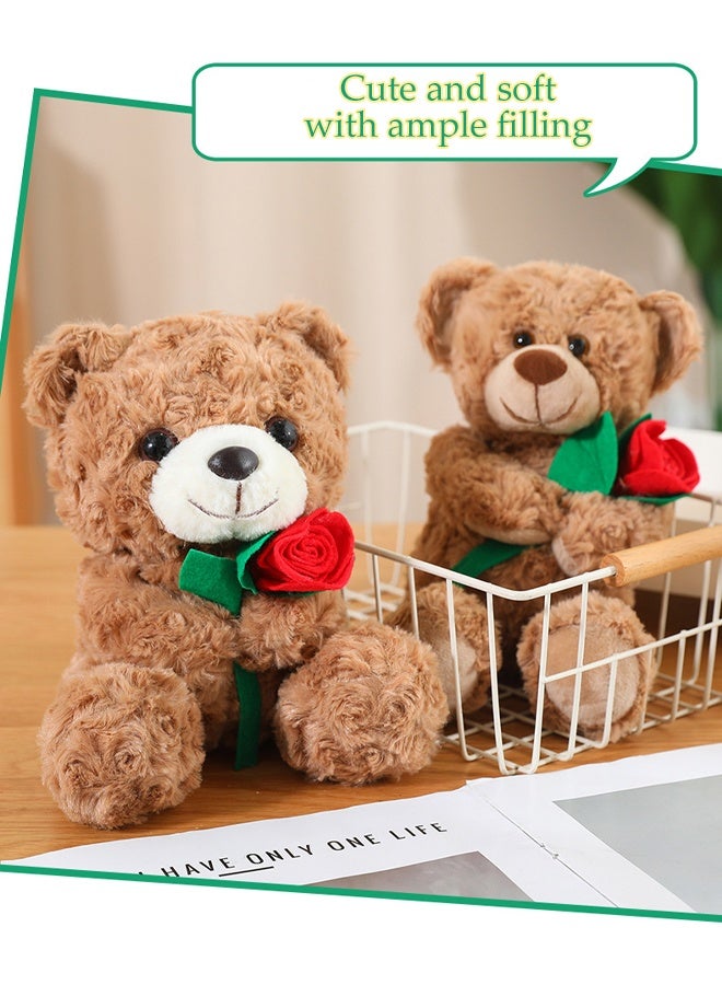 DUNISO Teddy Plush Toy,Cuddly Small Soft Plush Brown Bear with Rose  for Girls,Perfect Gift for Valentine's Day and Birthdays（25 cm) - Image 3