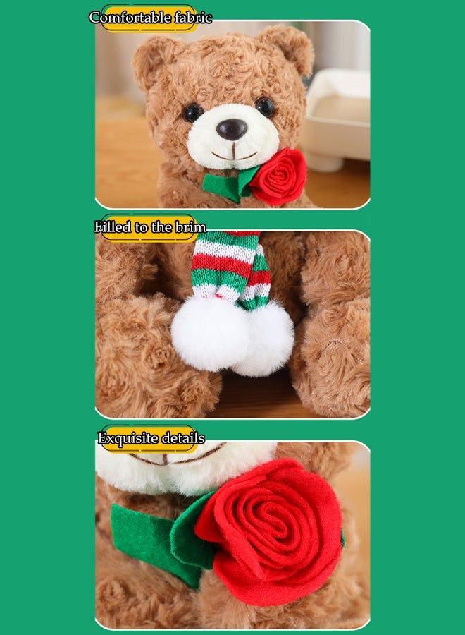 DUNISO Teddy Plush Toy,Cuddly Small Soft Plush Brown Bear with Rose  for Girls,Perfect Gift for Valentine's Day and Birthdays（25 cm) - Image 4