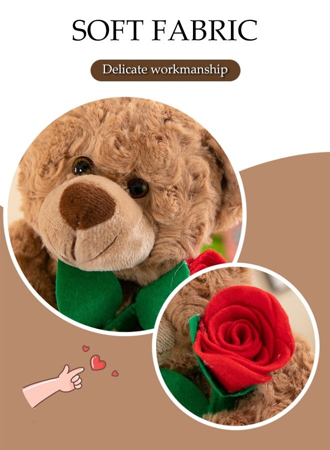 DUNISO Teddy Plush Toy,Cuddly Small Soft Plush Brown Bear with Rose  for Girls,Perfect Gift for Valentine's Day and Birthdays（25 cm) - Image 5