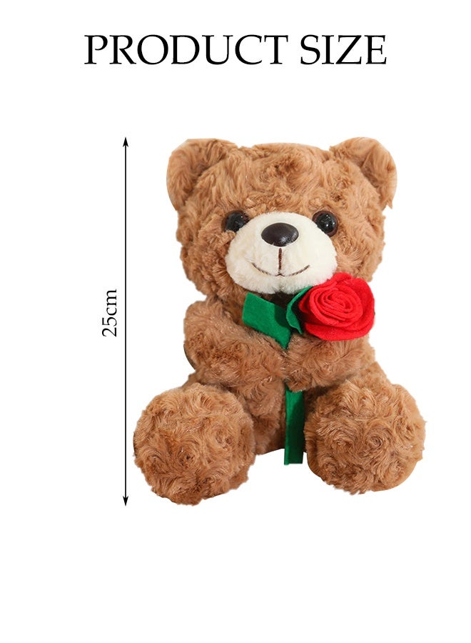 DUNISO Teddy Plush Toy,Cuddly Small Soft Plush Brown Bear with Rose  for Girls,Perfect Gift for Valentine's Day and Birthdays（25 cm) - Image 2