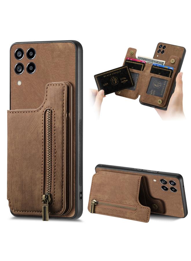 Green Tiger For Samsung Galaxy A22 4G Retro Leather Zipper Wallet Back Phone Case(Brown)