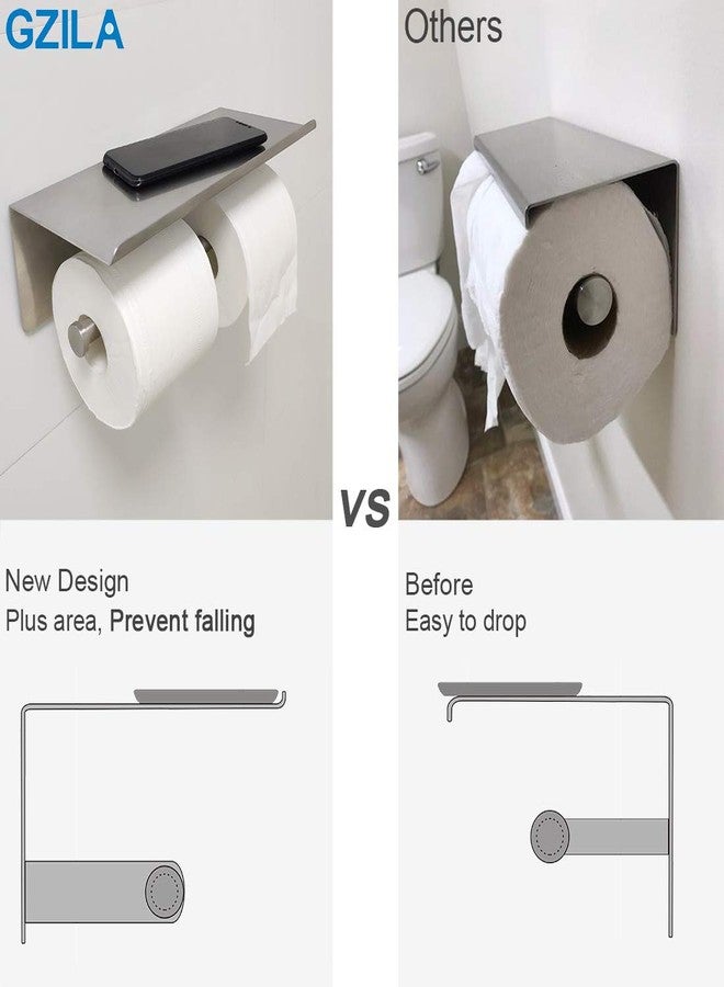 GZILA Large Double Toilet Paper Holder with Shelf, GZILA Dual Toilet Paper Rolls Holder Wall Mounted, Bathroom Mobile Phone Storage Rack, Tissue TP Dispenser, SUS304 Stainless Steel Brushed Nickel - Image 5