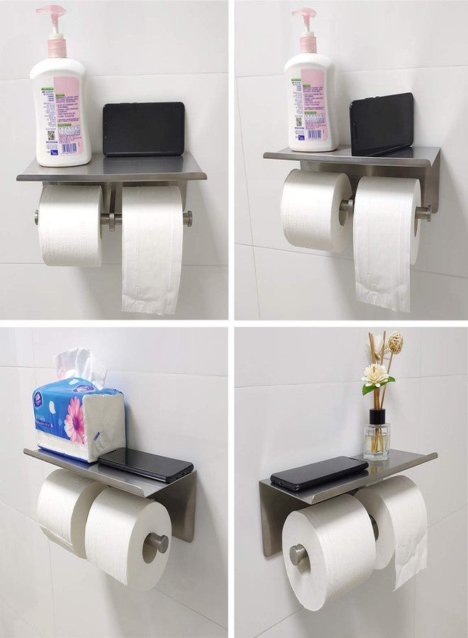 GZILA Large Double Toilet Paper Holder with Shelf, GZILA Dual Toilet Paper Rolls Holder Wall Mounted, Bathroom Mobile Phone Storage Rack, Tissue TP Dispenser, SUS304 Stainless Steel Brushed Nickel - Image 4