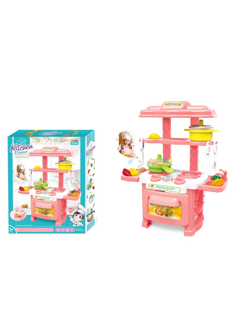 فاميلي لعبة مطبخ تظاهرية للأطفال بتصميم قابل للفصل مع قطع اكسسوارات - Image 2