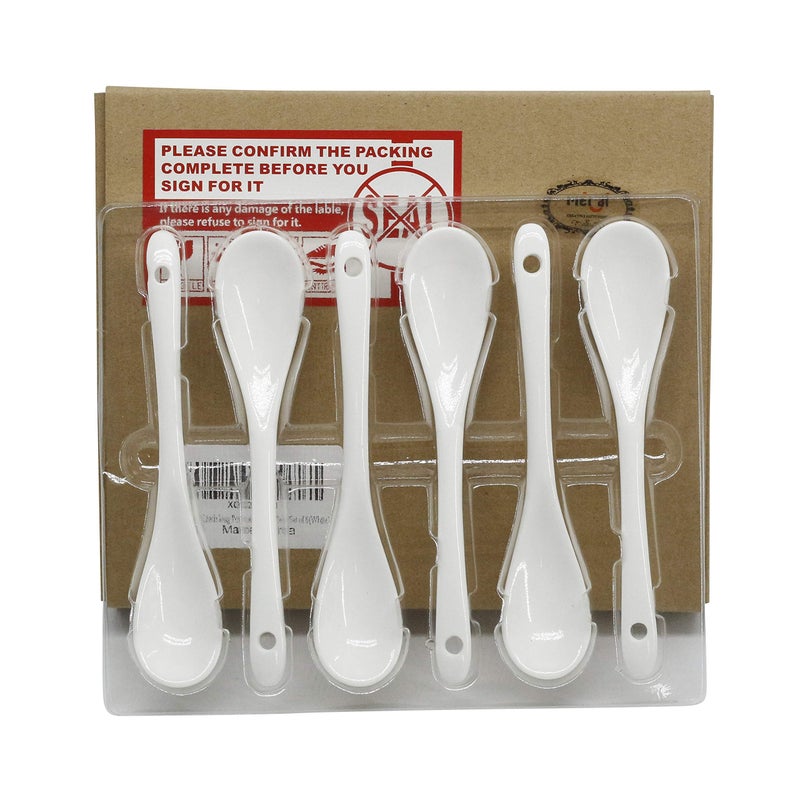 Mecai 5 inch long White Porcelain Egg Spoons for Dessert Coffee TeaSet of 6