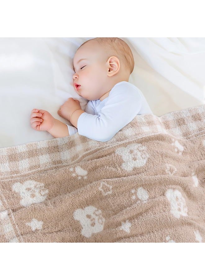 JOOJA Beige Bear Baby Blanket – Knitted Teddy Design Throw for Baby Boys & Girls, Nursery Essentials & Shower Gifts – Soft & Warm, 30x40 Inch - Image 1