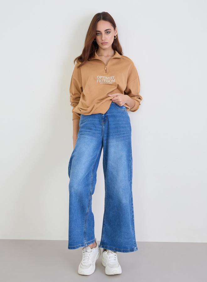 Styli Tan Slogan Print Regular Fit Sweatshirt - Image 2