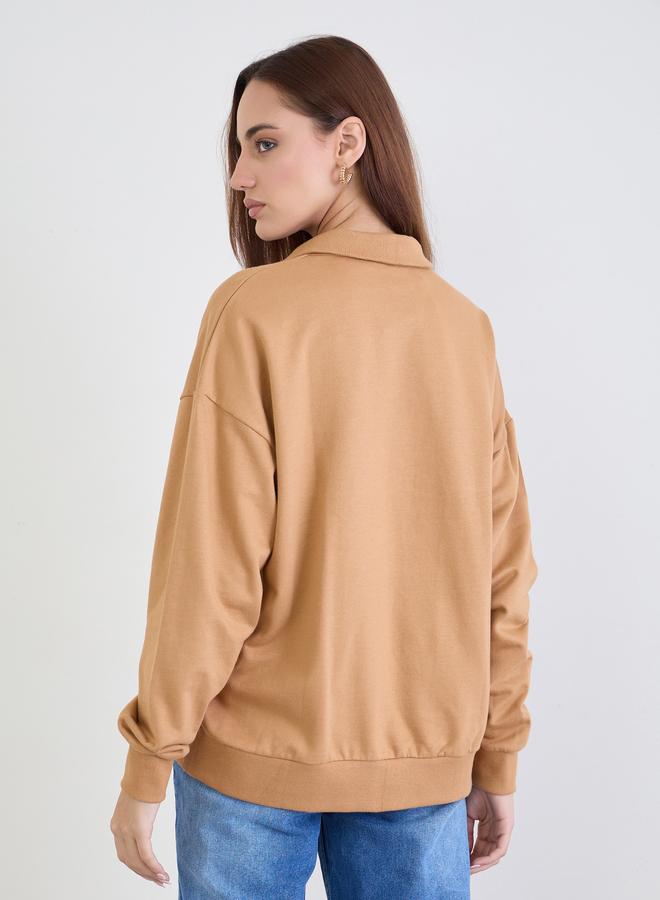 Styli Tan Slogan Print Regular Fit Sweatshirt - Image 5