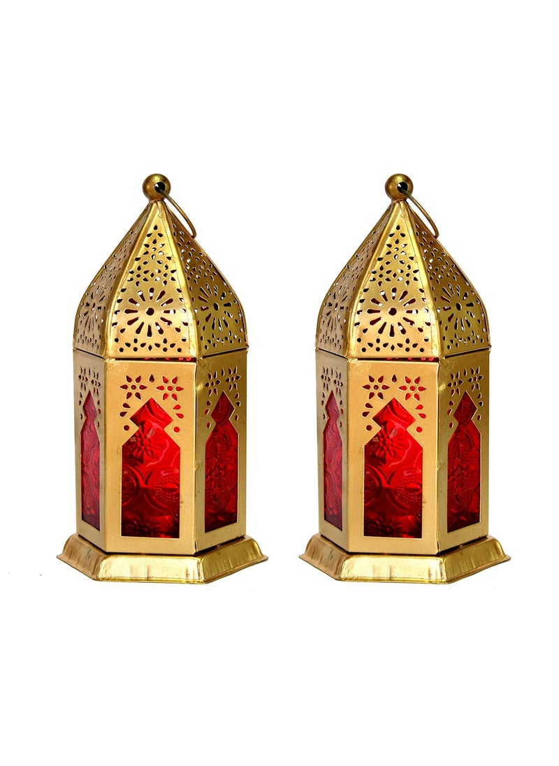ESPLANADE eSplanade 65 Moroccan Lantern RedColored Glass Hanging Lamp Home Decor Tealight Holder 2 Pieces  - Image 1
