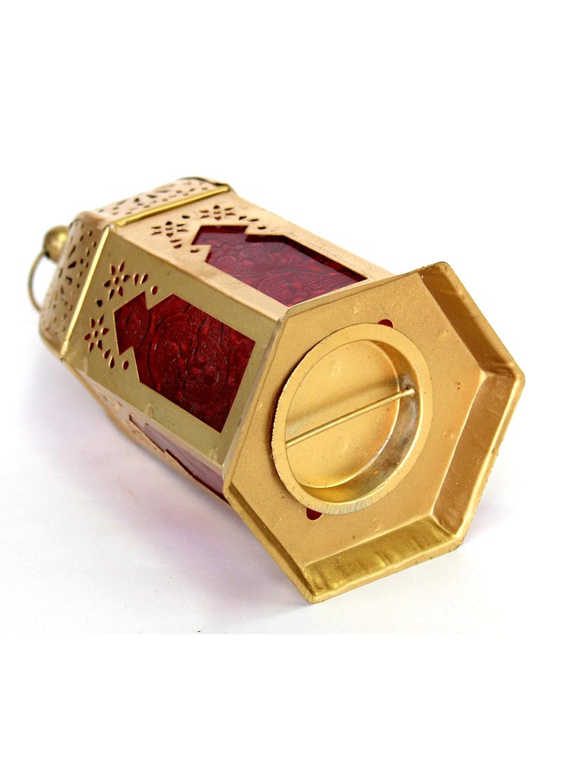 ESPLANADE eSplanade 65 Moroccan Lantern RedColored Glass Hanging Lamp Home Decor Tealight Holder 2 Pieces  - Image 3
