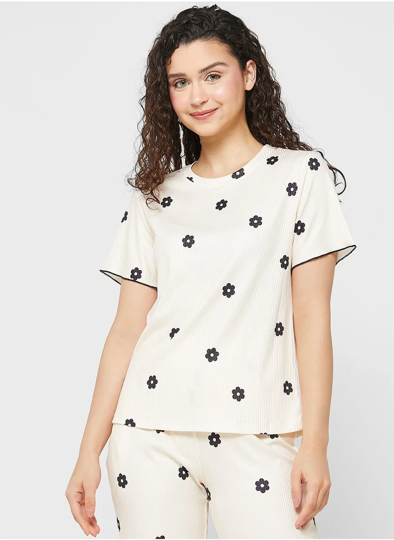 Ginger Contrast Trim T-Shirt & Pyjama Set